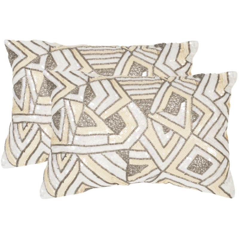 Pale Yellow Sequined Geometric Rectangular Throw Pillow Set