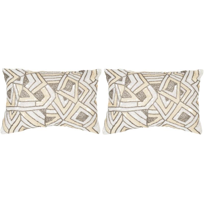 Pale Yellow Sequined Geometric Rectangular Throw Pillow Set