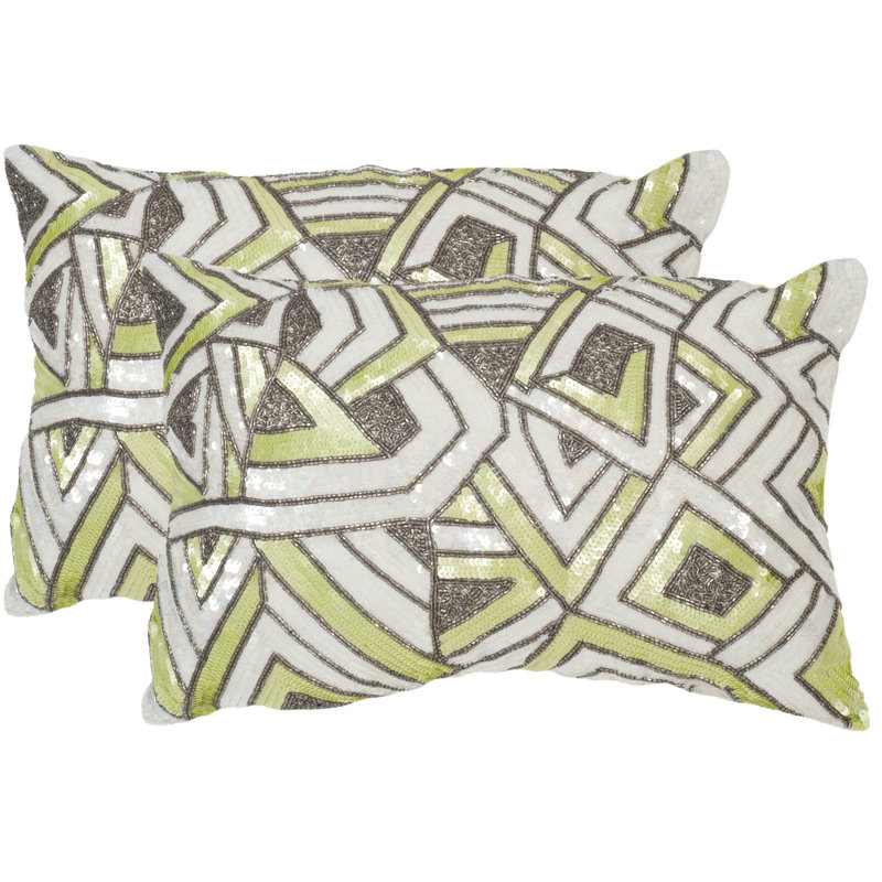 Macaron Green Sequined Geometric Throw Pillow Set