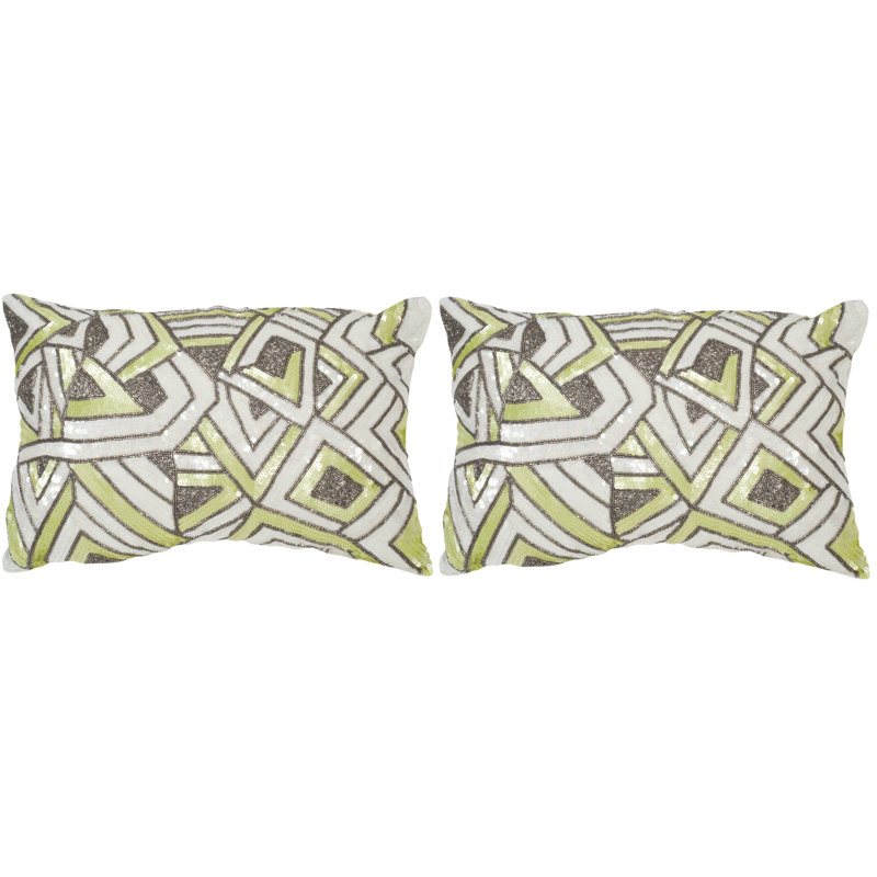 Macaron Green Sequined Geometric Throw Pillow Set