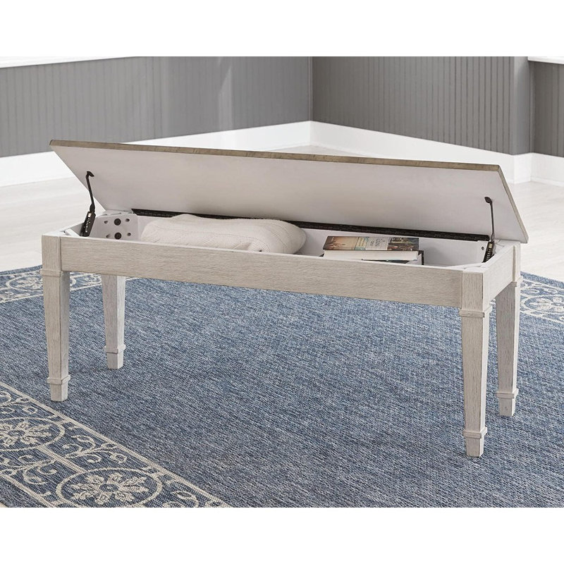 Skempton Two-Tone Transitional Storage Bench, 48" White & Light Brown