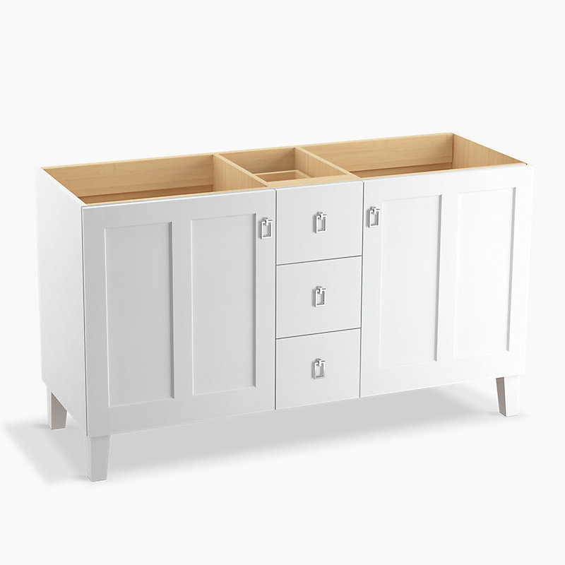 Poplin 60" Linen White Double Freestanding Vanity with 2 Doors and 3 Drawers