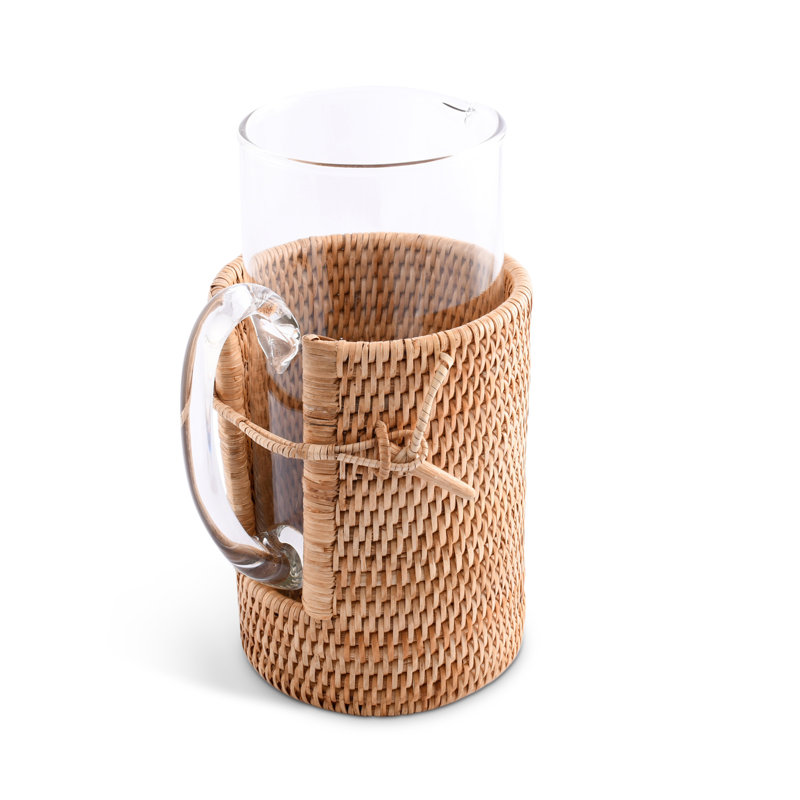 Glass Pitcher with Removable Rattan Cover and Lid