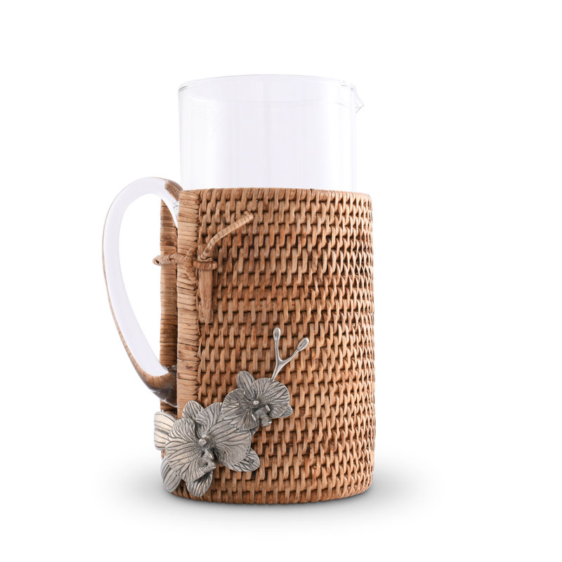 Orchid Glass Pitcher with Hand-Woven Rattan Holder