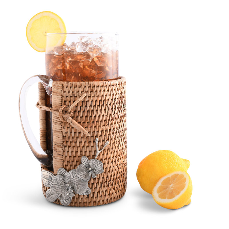 Orchid Glass Pitcher with Hand-Woven Rattan Holder