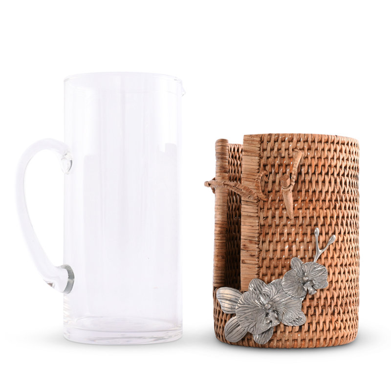 Orchid Glass Pitcher with Hand-Woven Rattan Holder
