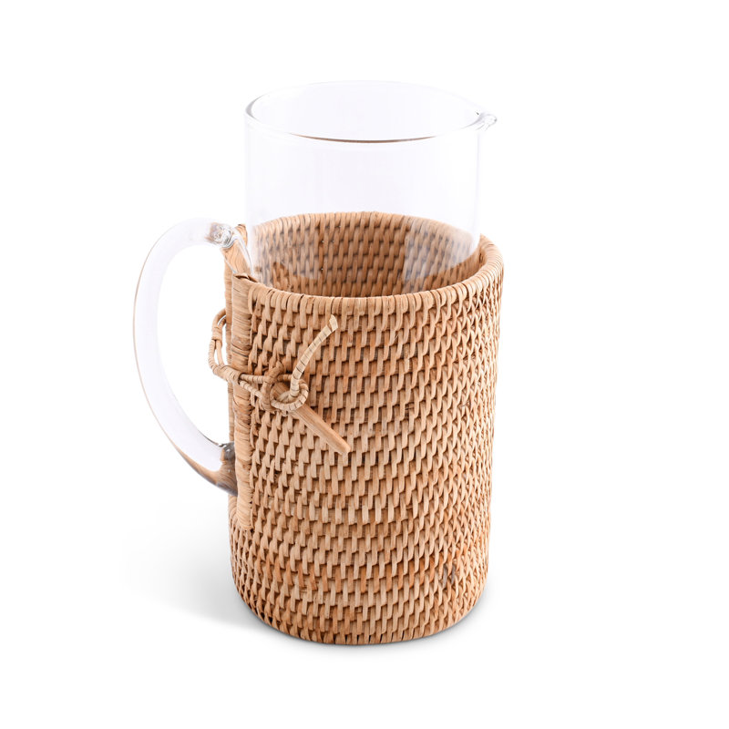 Glass Pitcher with Removable Rattan Cover and Lid