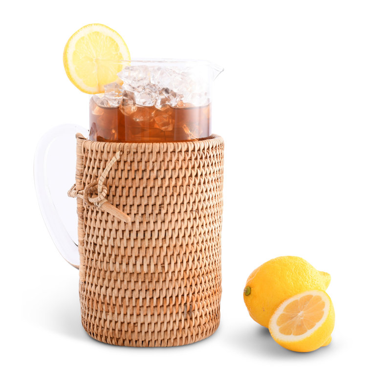 Glass Pitcher with Removable Rattan Cover and Lid