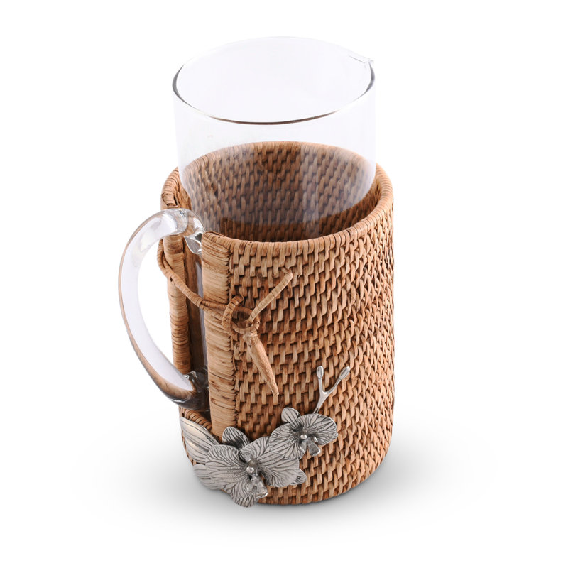 Orchid Glass Pitcher with Hand-Woven Rattan Holder