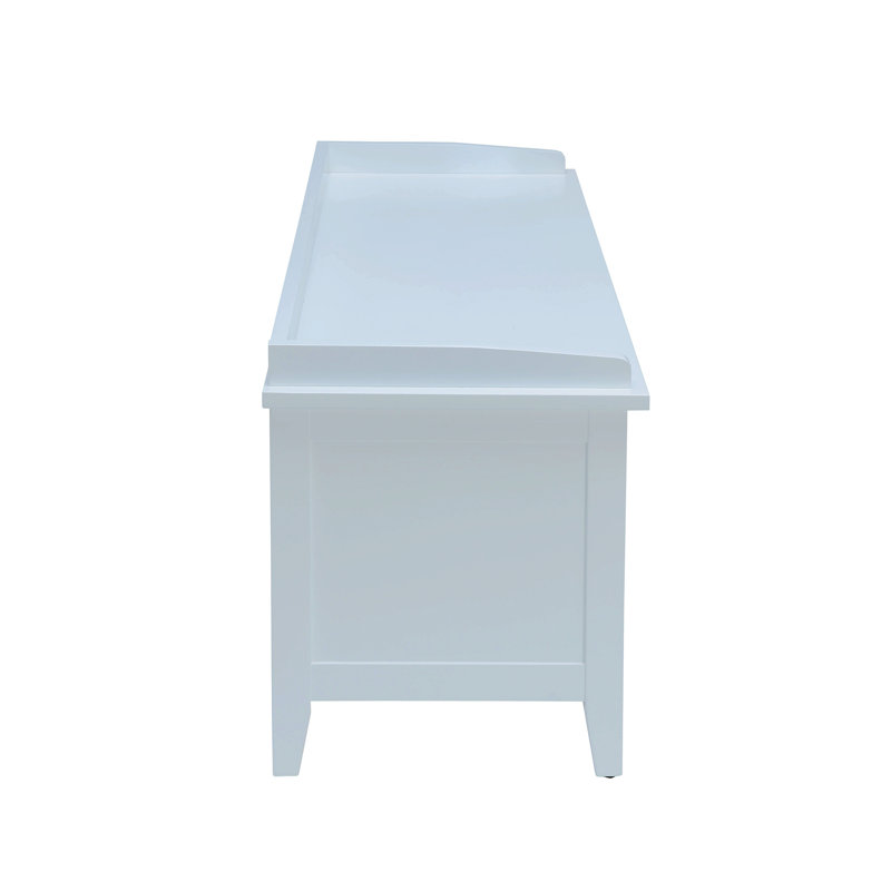 White Wood and Rattan Storage Bench with Drawers