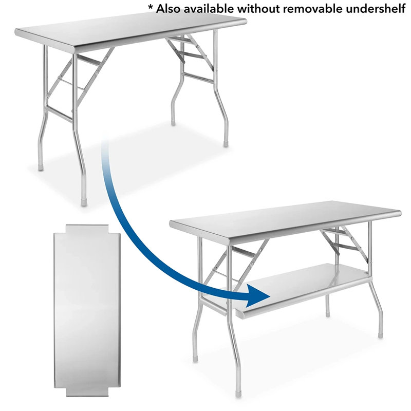 Heavy-Duty 48" x 24" Stainless Steel Folding Work Table with Undershelf