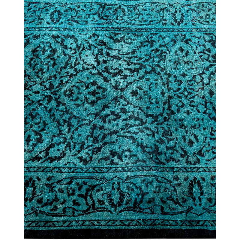 Hand-Knotted Black and Teal Wool Runner Rug 2'6" x 6'7"