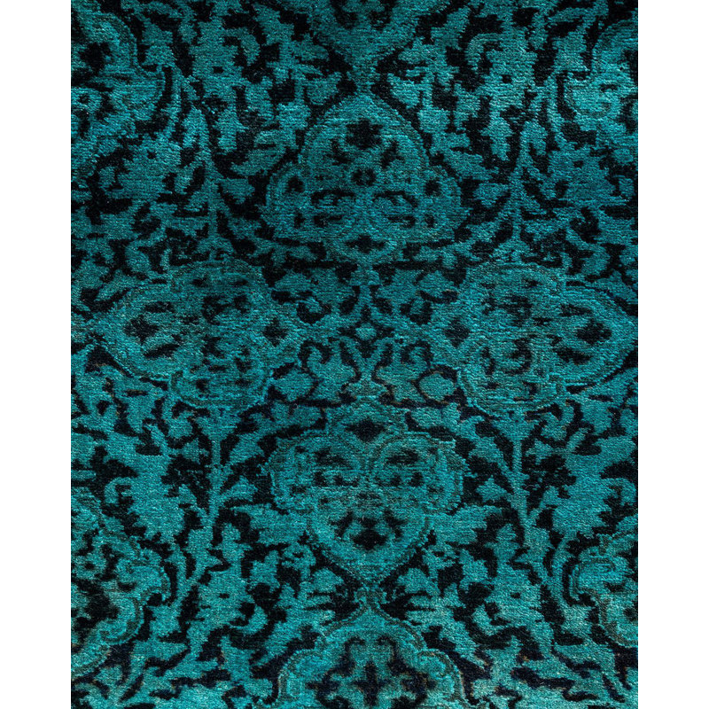 Hand-Knotted Black and Teal Wool Runner Rug 2'6" x 6'7"