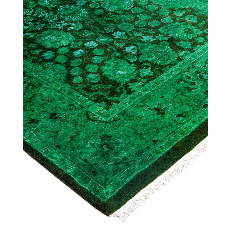 Hand-Knotted Green and Black Wool Runner Rug 2'7" x 8'10"