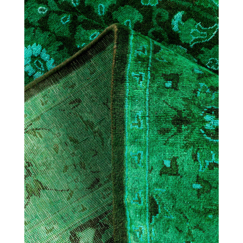 Hand-Knotted Green and Black Wool Runner Rug 2'7" x 8'10"