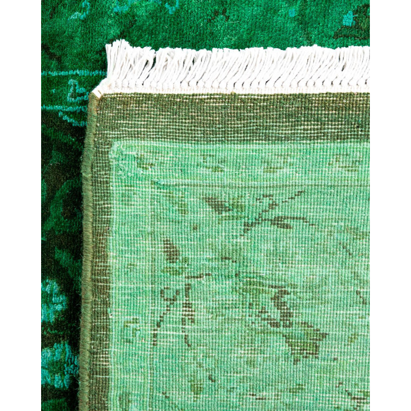 Hand-Knotted Green and Black Wool Runner Rug 2'7" x 8'10"