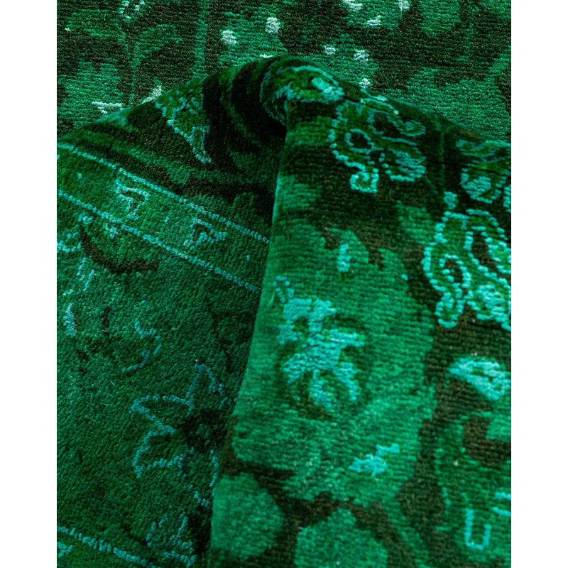 Hand-Knotted Green and Black Wool Runner Rug 2'7" x 8'10"