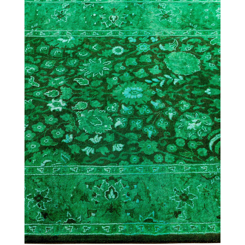 Hand-Knotted Green and Black Wool Runner Rug 2'7" x 8'10"