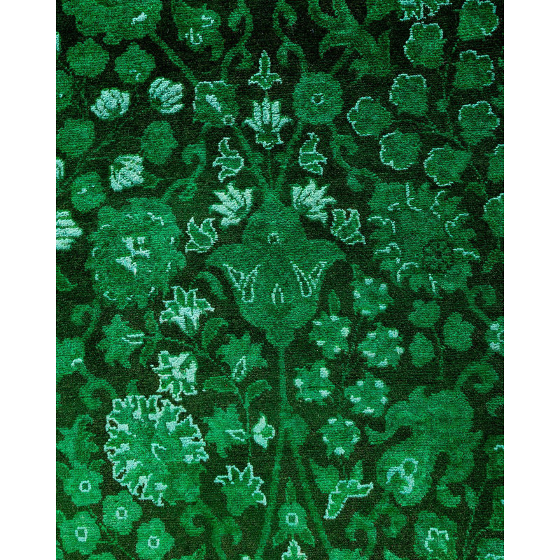 Hand-Knotted Green and Black Wool Runner Rug 2'7" x 8'10"