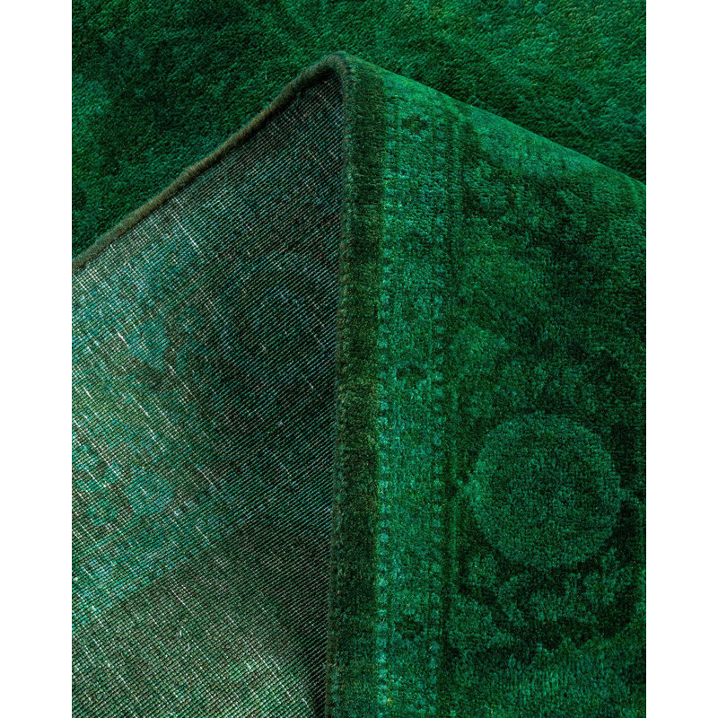 Hand-Knotted Green and Gray Wool Rectangular Area Rug