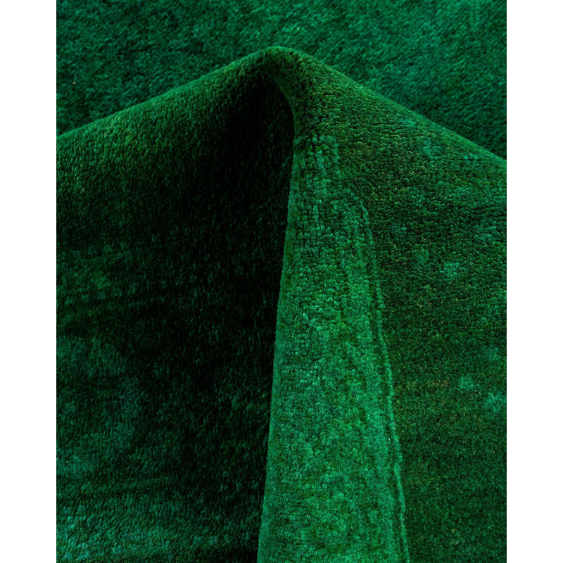 Hand-Knotted Green and Gray Wool Rectangular Area Rug