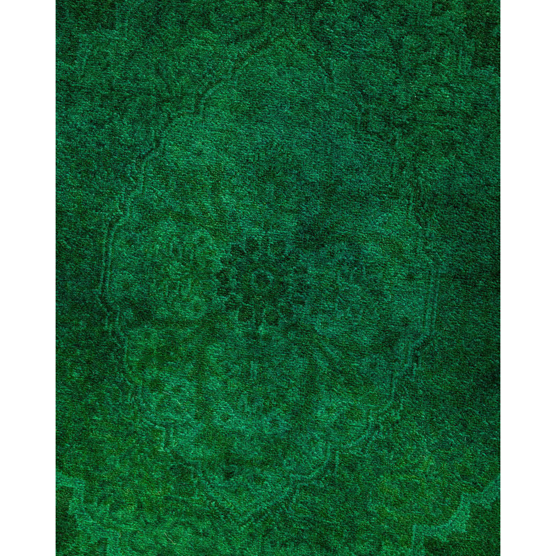 Hand-Knotted Green and Gray Wool Rectangular Area Rug