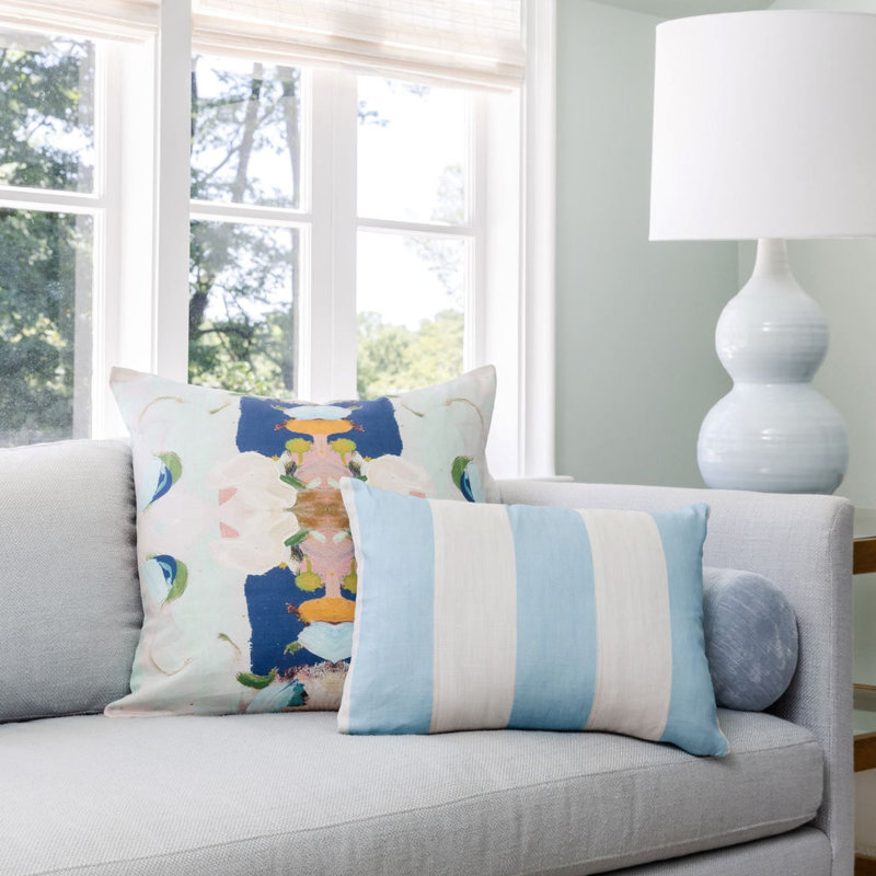 Monet's Garden Navy and Multicolor 22x22 Cotton Linen Throw Pillow