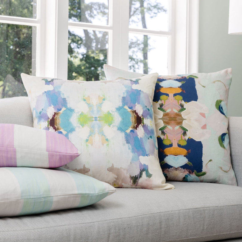 Monet's Garden Navy and Multicolor 22x22 Cotton Linen Throw Pillow