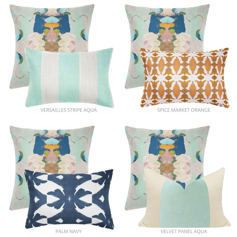 Monet's Garden Navy and Multicolor 22x22 Cotton Linen Throw Pillow