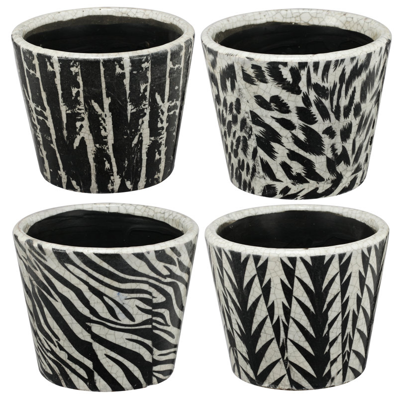 Safari Black and White Terra-Cotta Animal Print Planters Set