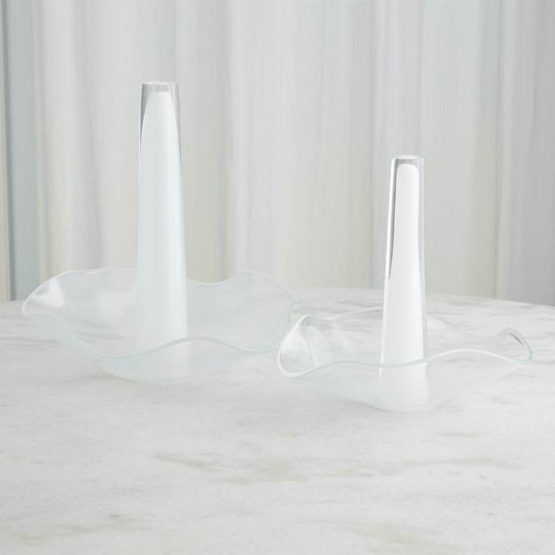 Small White Hand-Blown Glass Table Vase