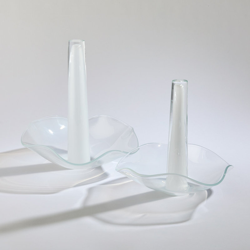 Small White Hand-Blown Glass Table Vase
