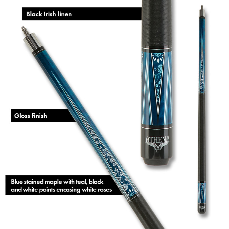 Athena 18oz Blue Stained Maple Pool Cue with White Roses