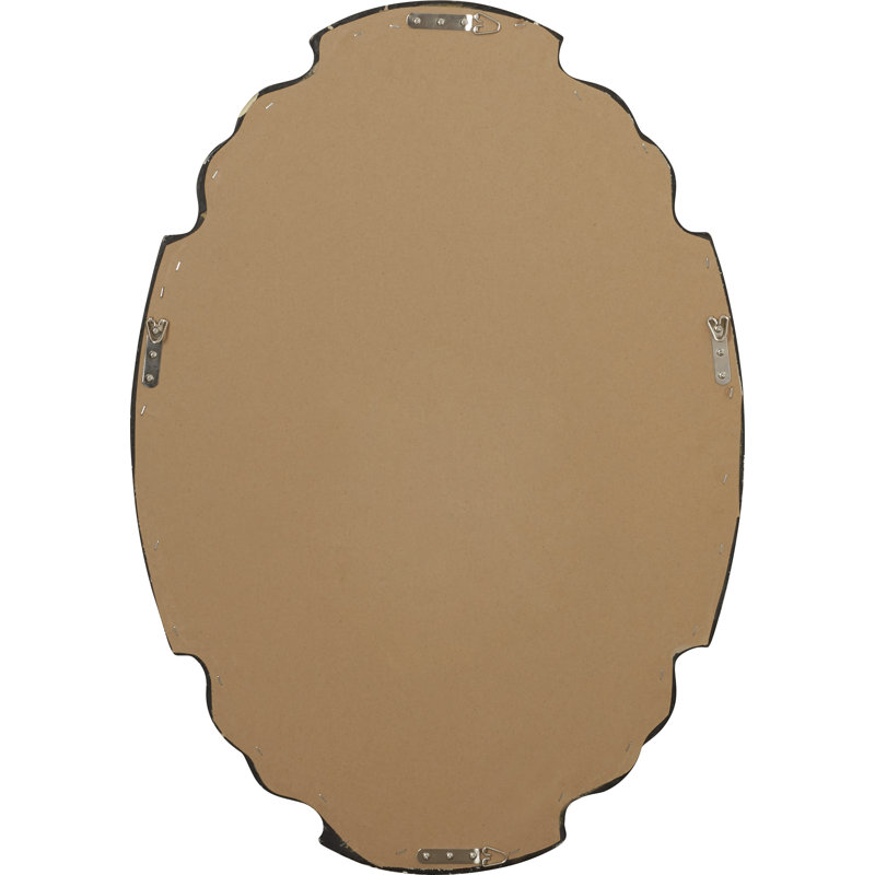 Alix Transitional Beige Rectangular Wood Mirror with Silver Accents