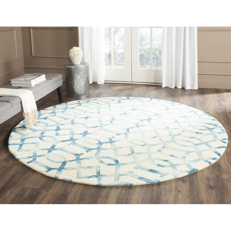 Ivory & Turquoise Woolen Bliss Round Hand-Tufted Rug