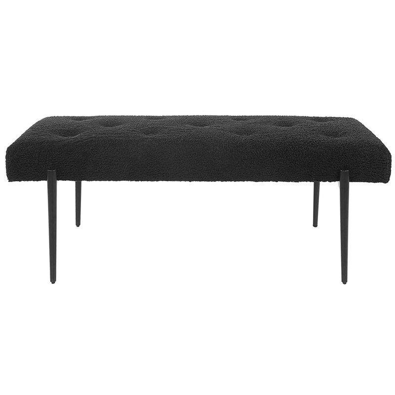 Modern Black Faux Shearling 50'' Tufted Bench with Satin Legs