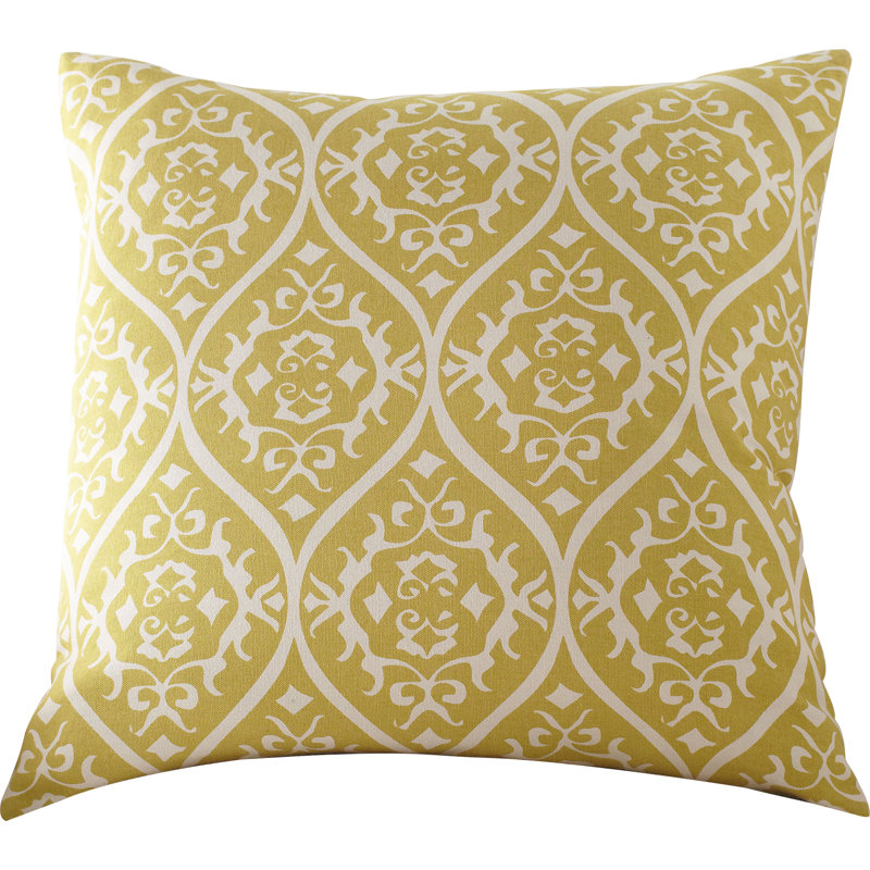 Yellow and Ivory Cotton Damask 20" Square Pillow