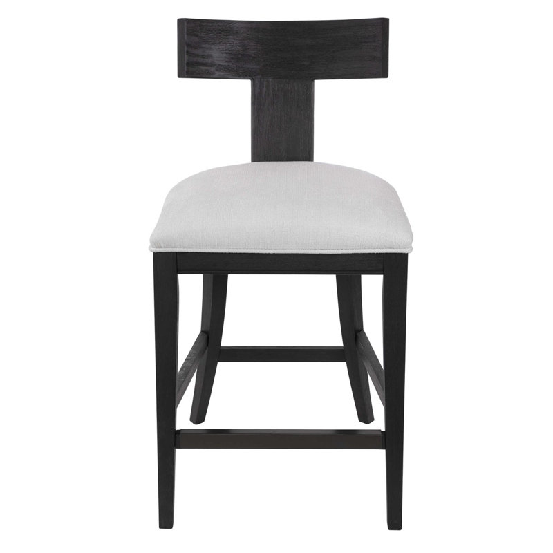 Charcoal Black Wood Counter Stool with White Cushion