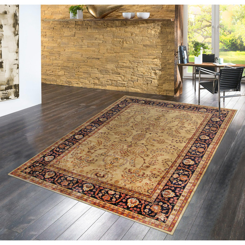 Elegant Ivory Floral Hand-Knotted Wool & Silk Area Rug 8'x9'8"