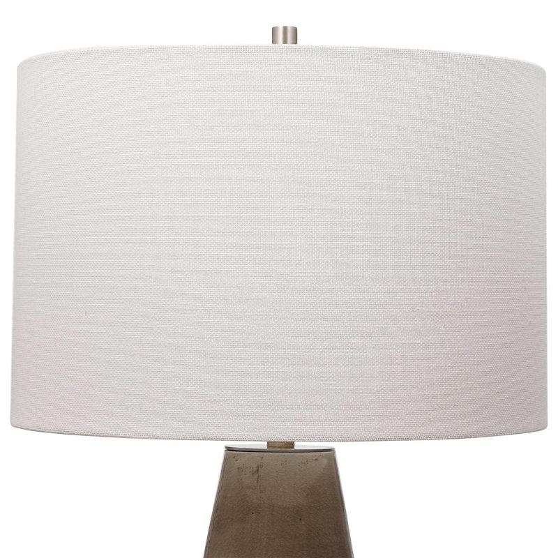 Osvaldo Mendoza Crackled Taupe-Gray Ceramic Table Lamp with White Linen Shade