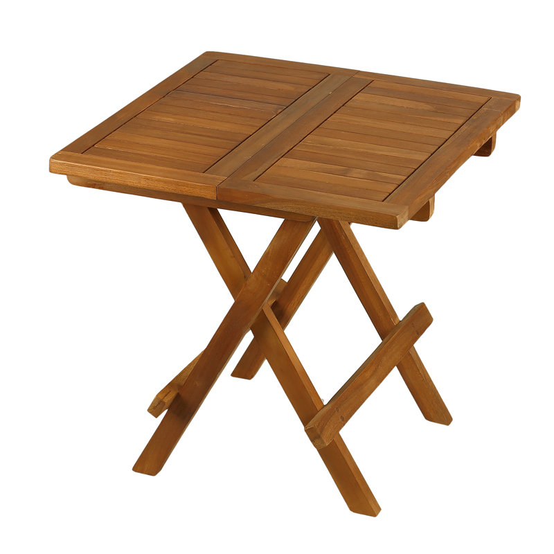 Ravinia 19.5" Square Oiled Teak Wood Folding Side Table