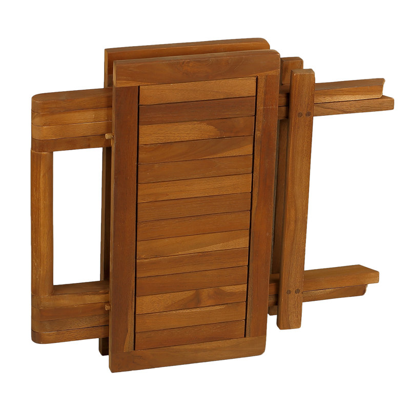 Ravinia 19.5" Square Oiled Teak Wood Folding Side Table