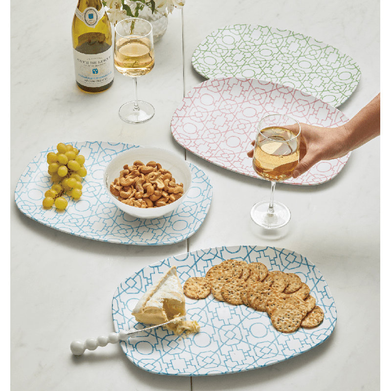 Green and White Oval Melamine Trellis Platter