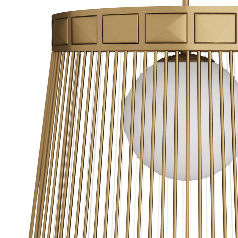 Opal Glass and Antique Brass Drum Pendant Light