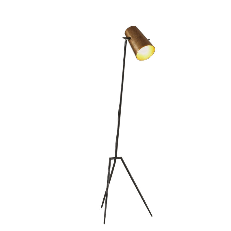 Black Iron and Brass Tripod Floor Lamp