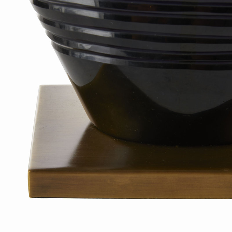 Navy Optic Glass Table Lamp with Brass Base and White Shade