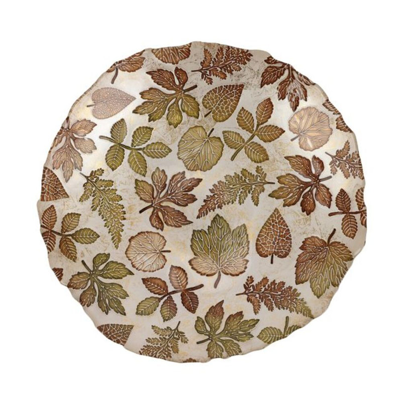 Autumn Leaves Green Glass Serving Bowl, 13" Diameter