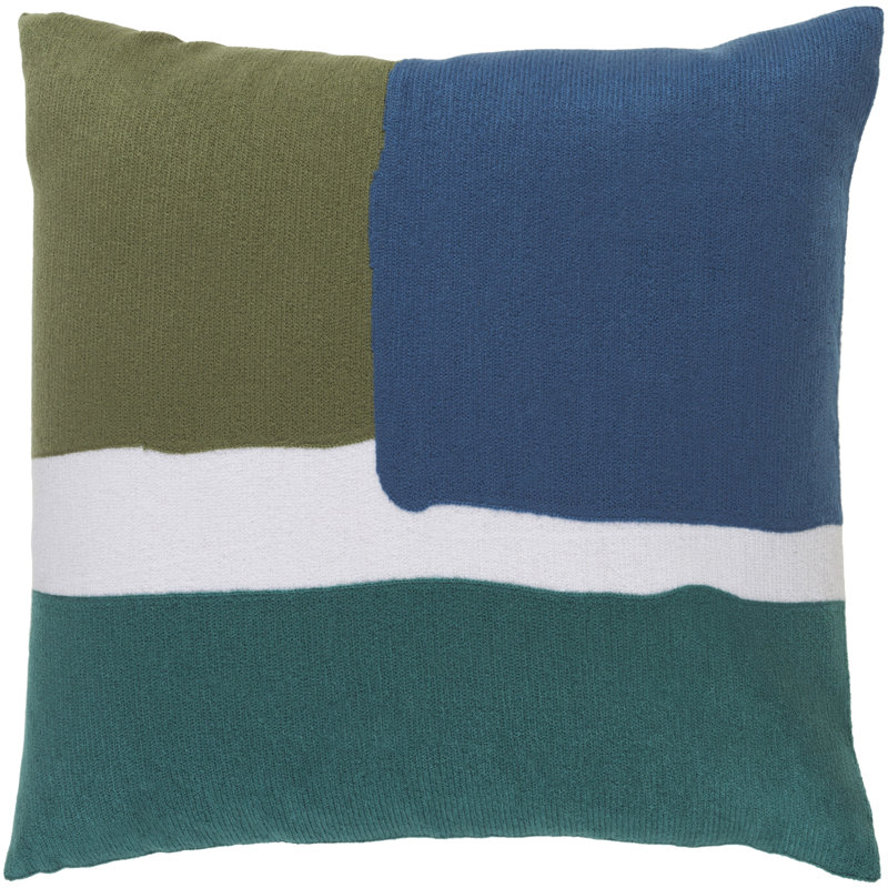 Teal and Lime Cotton Embroidered Square Pillow Cover