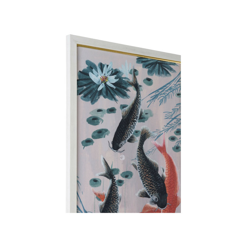 Large Weathered White and Gold Framed Koi Pond Art Print