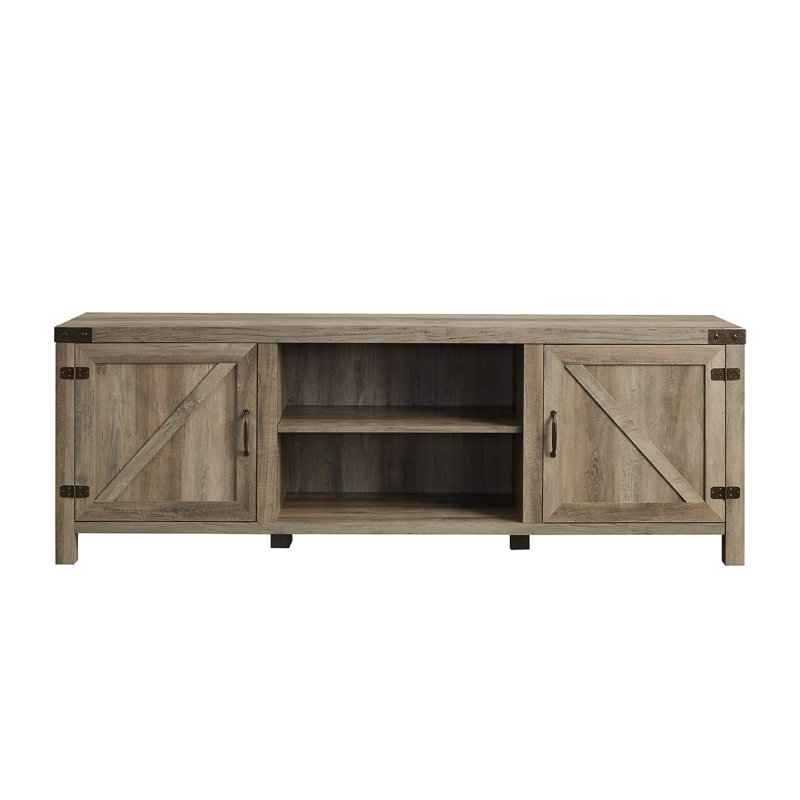 Gray Wash 70" Farmhouse Barn Door TV Stand with Shelves